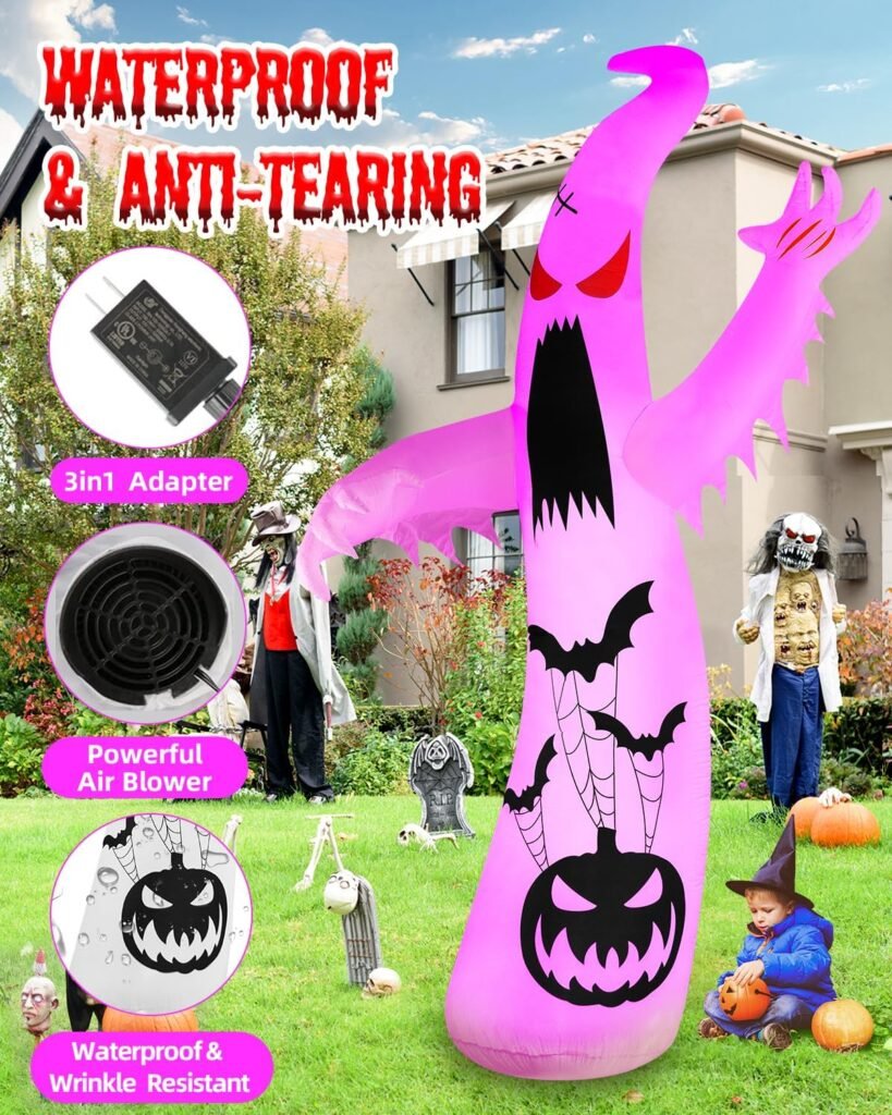 zukakii 12Ft Giant Halloween Inflatables Ghost with 7 Colors Changing Lights, Halloween Decorations Outdoor Blow Up Built-in LED Lights Halloween Inflatable Decor for Yard Garden Lawn Home